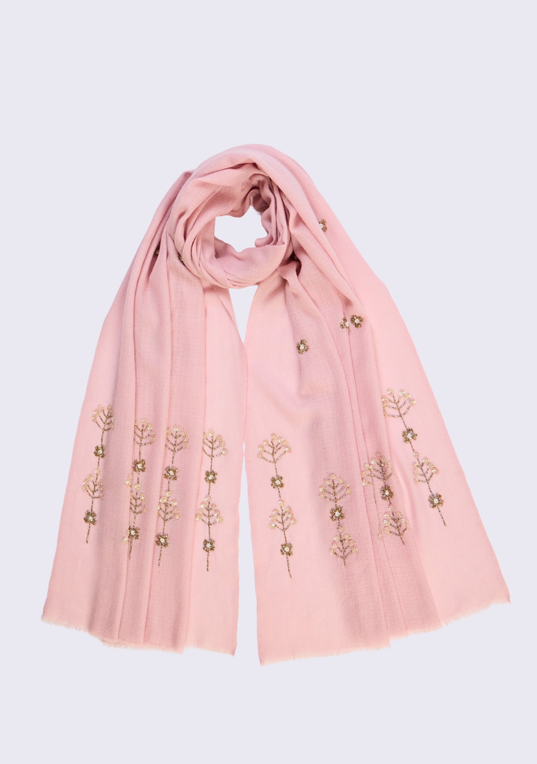 Pink Cashmere Scarf Metallic Bead & Sequin Embroidery