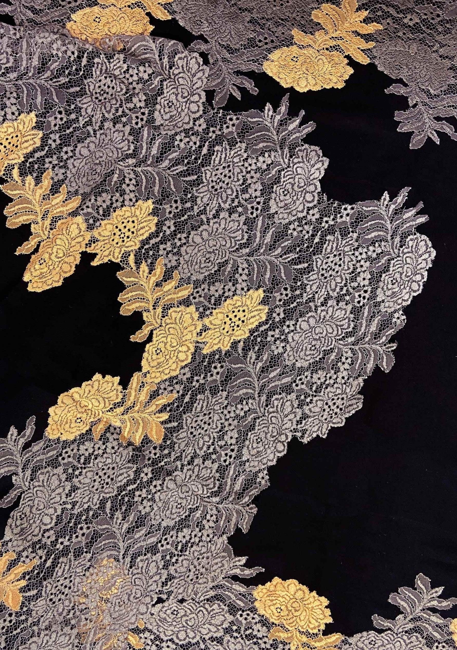 Black Wool & Silk Scarf  and Square Gold Resin Pendant Necklace