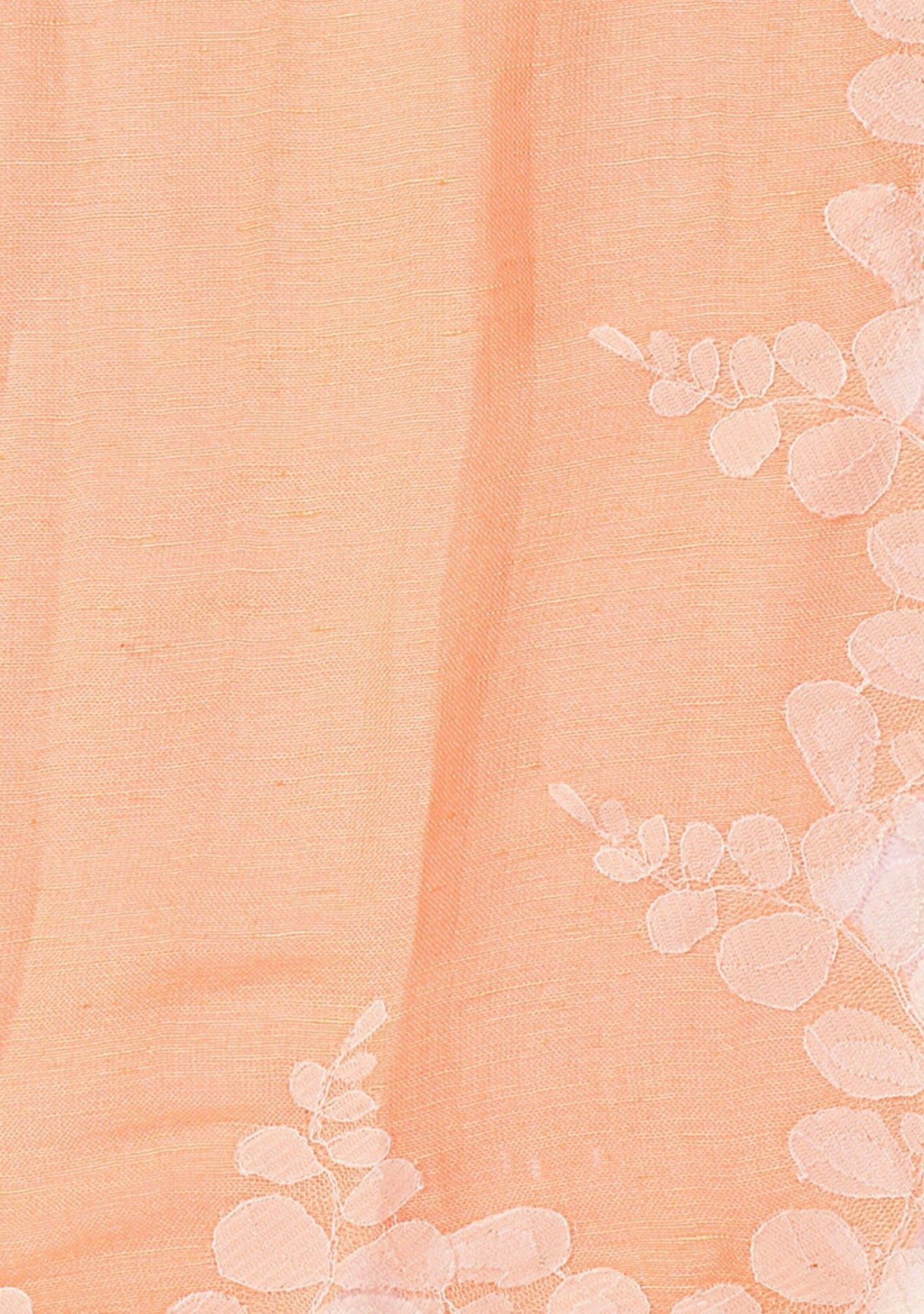 Light Peach Linen and Modal Scarf with an Ivory Scalloped Lace Border