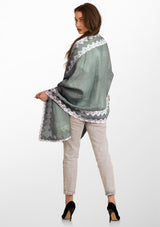 Lt. Sage Green Linen and Modal Scarf with a Double White Lace Border