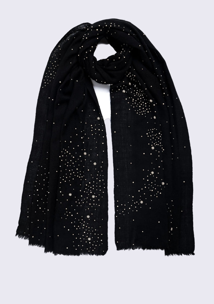 Black Cashmere Scarf 
Ivory Pearls