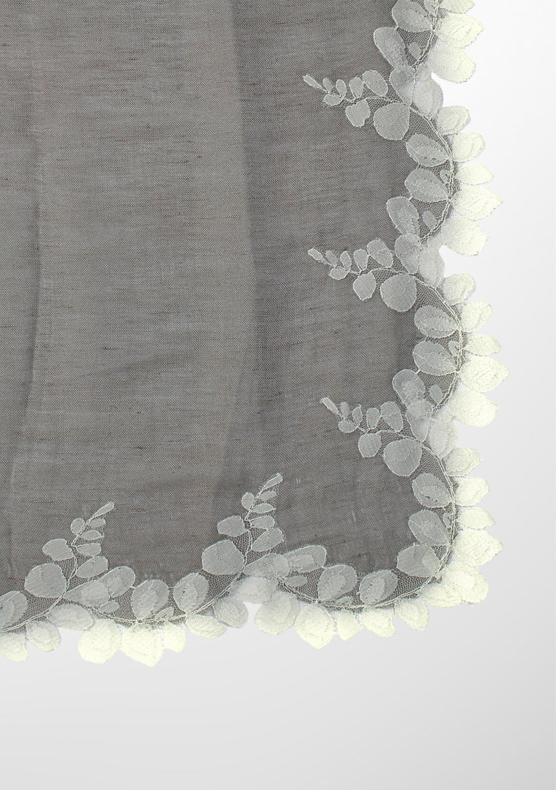 Mousse Linen and Modal Scarf with an Ivory Scalloped Lace Border