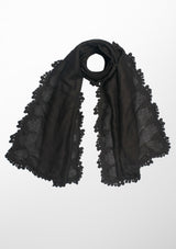 Black Linen and Modal Scarf with a Black Scalloped Lace Border