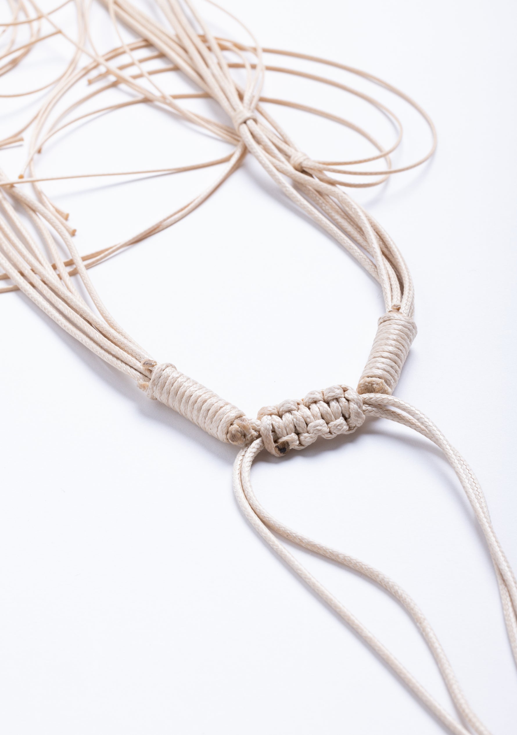 Bunched Beige Cord with Ivory-Honey-Dark Buffalo Horn Pendant Necklace