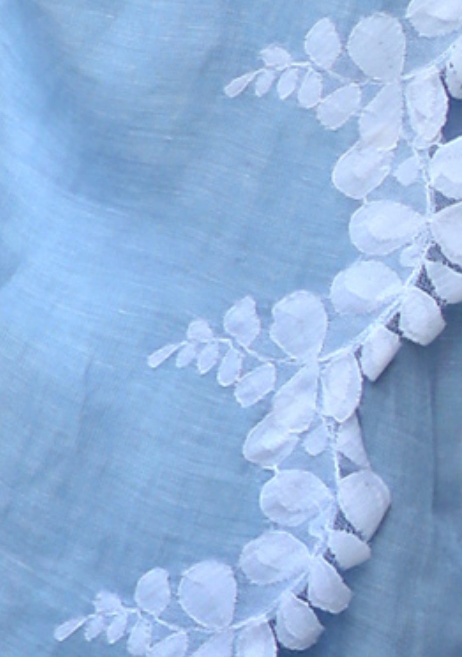 Powder Blue Linen and Modal Scarf with an Ivory Scalloped Lace Border