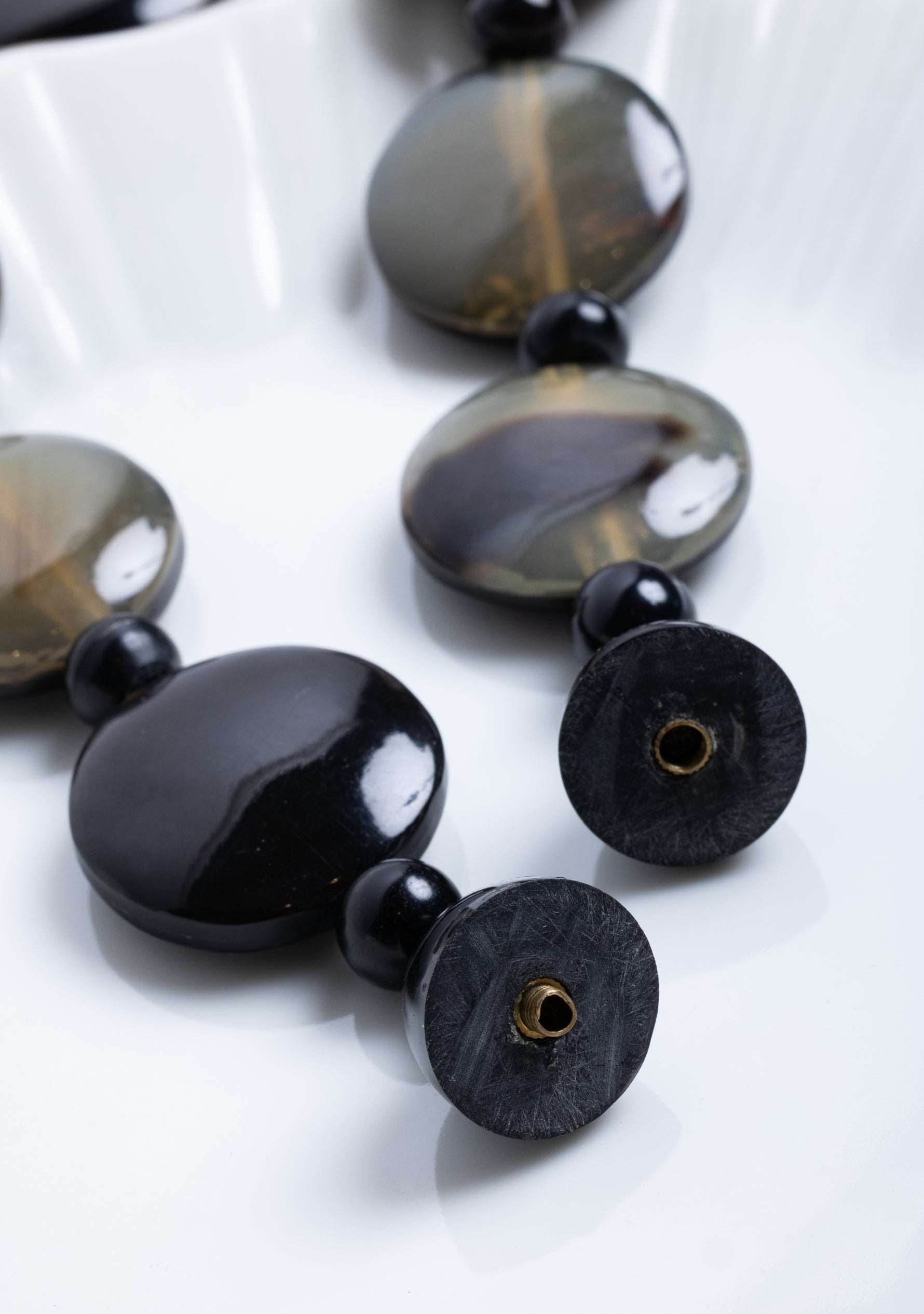 Reversible Black-Natural Buffalo Horn Disk Necklace jewelry