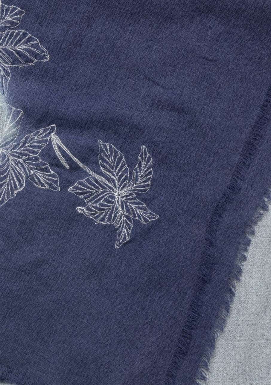 Navy Blue & Steel Gray Cashmere Scarf Silver Sequin & Metalic Embroidery