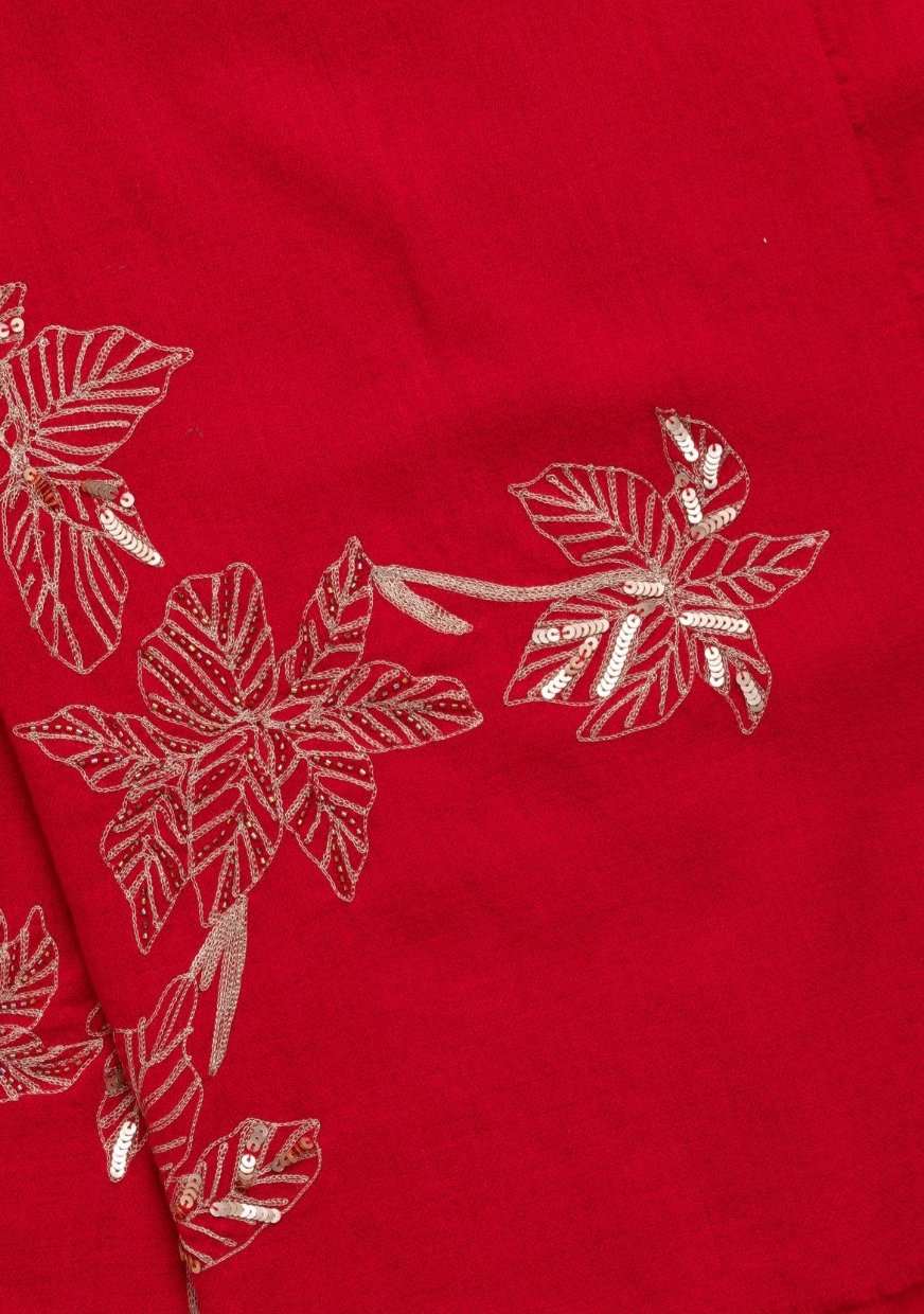 Bright Red Cashmere Scarf Dull Gold Sequin & Metallic Embroidery