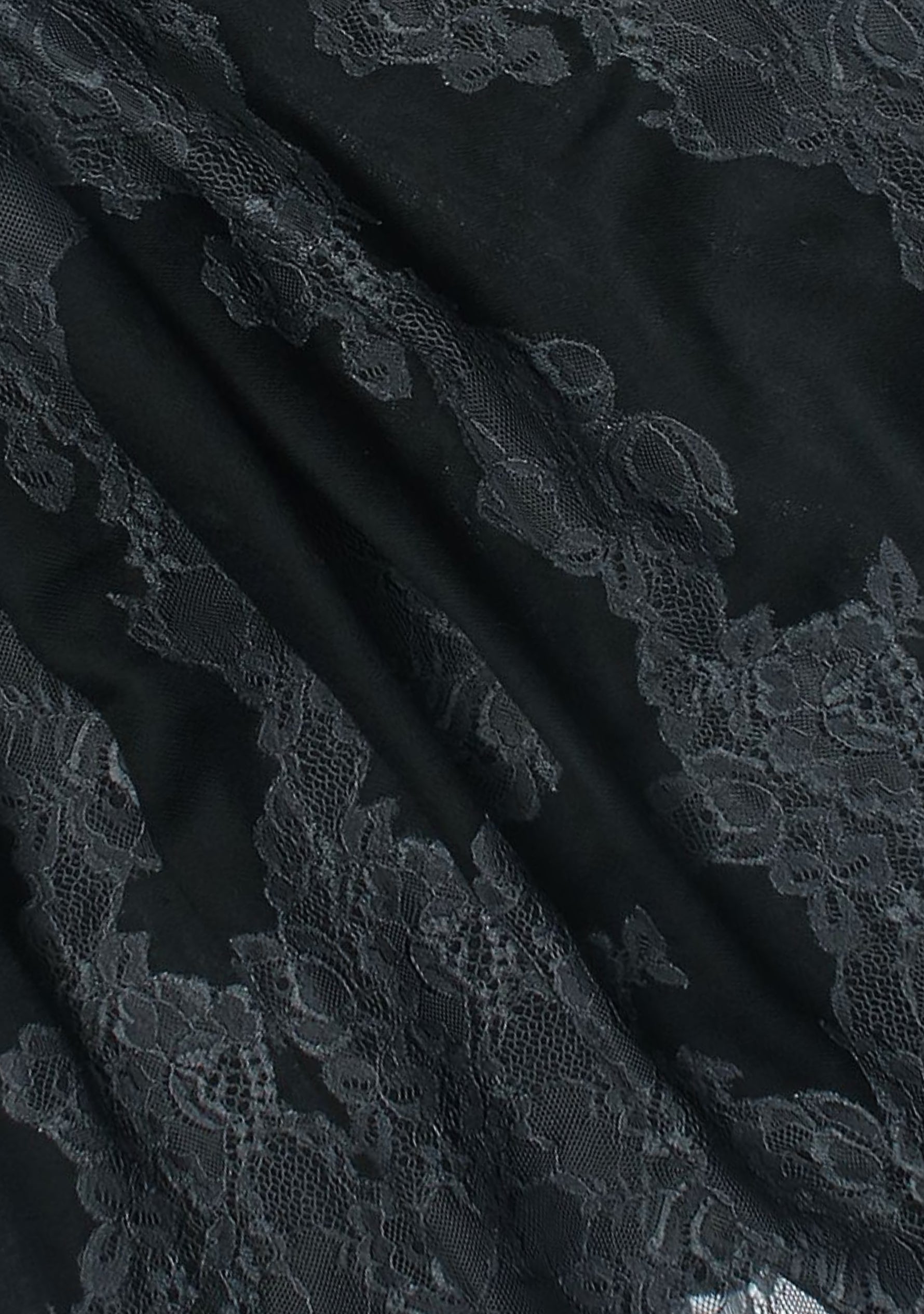 Black Wool and Silk Scarf with Charcoal Floral Lace