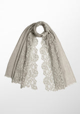 Grey Melange Wool Scarf with a Grey Bold Leaf Lace