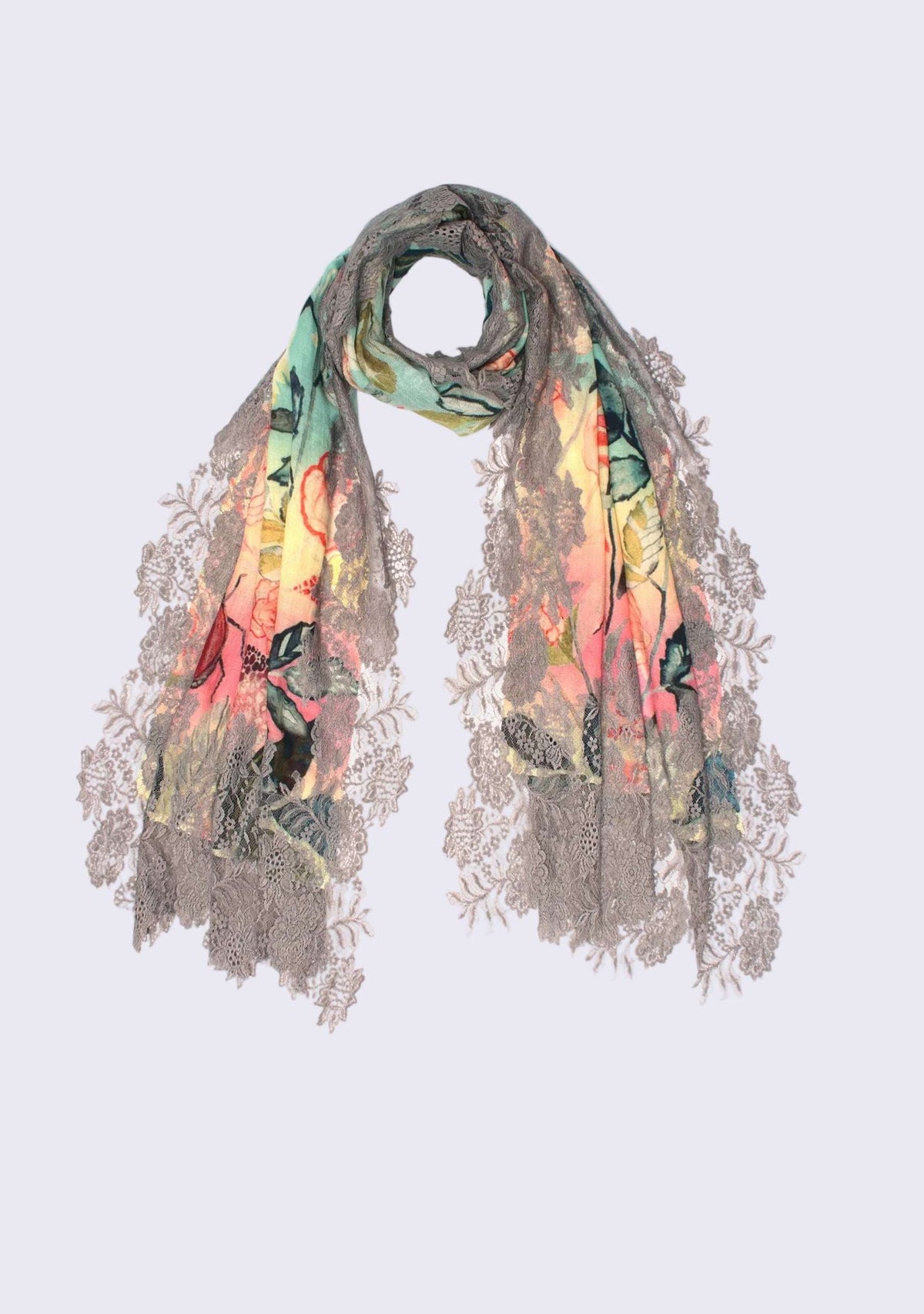Multi Print Wool & Silk Scarf 
Mousse Lace