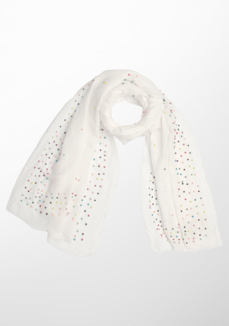 Ivory Linen and Modal Scarf with Multi-colored Rudraksha Pearls