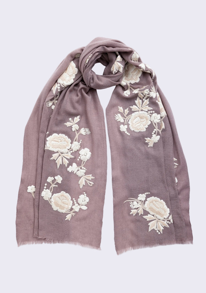 Copper Cashmere Scarf Ivory & Beige Embroidery