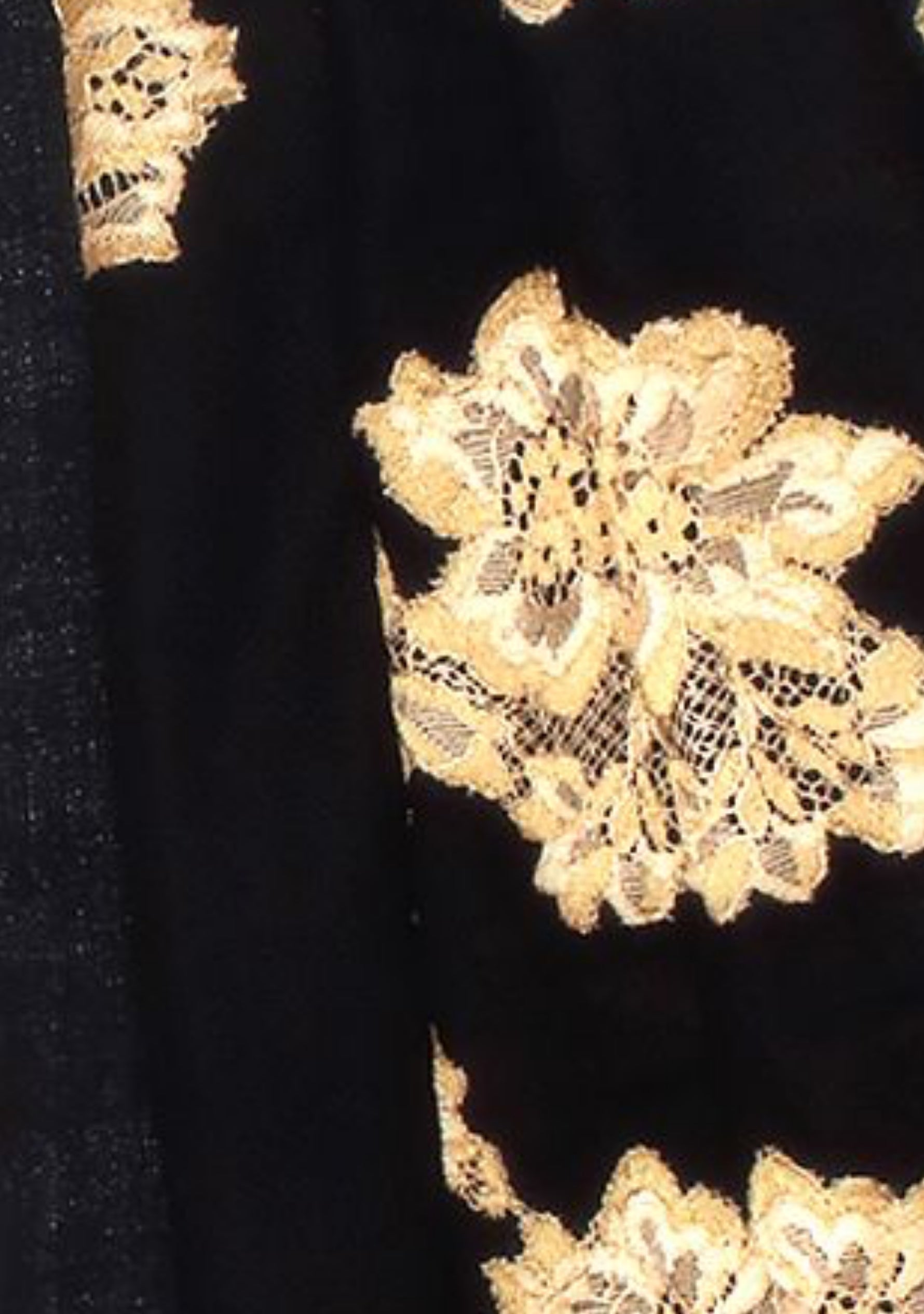 Black Cashmere Scarf with Gold Chantilly Lace