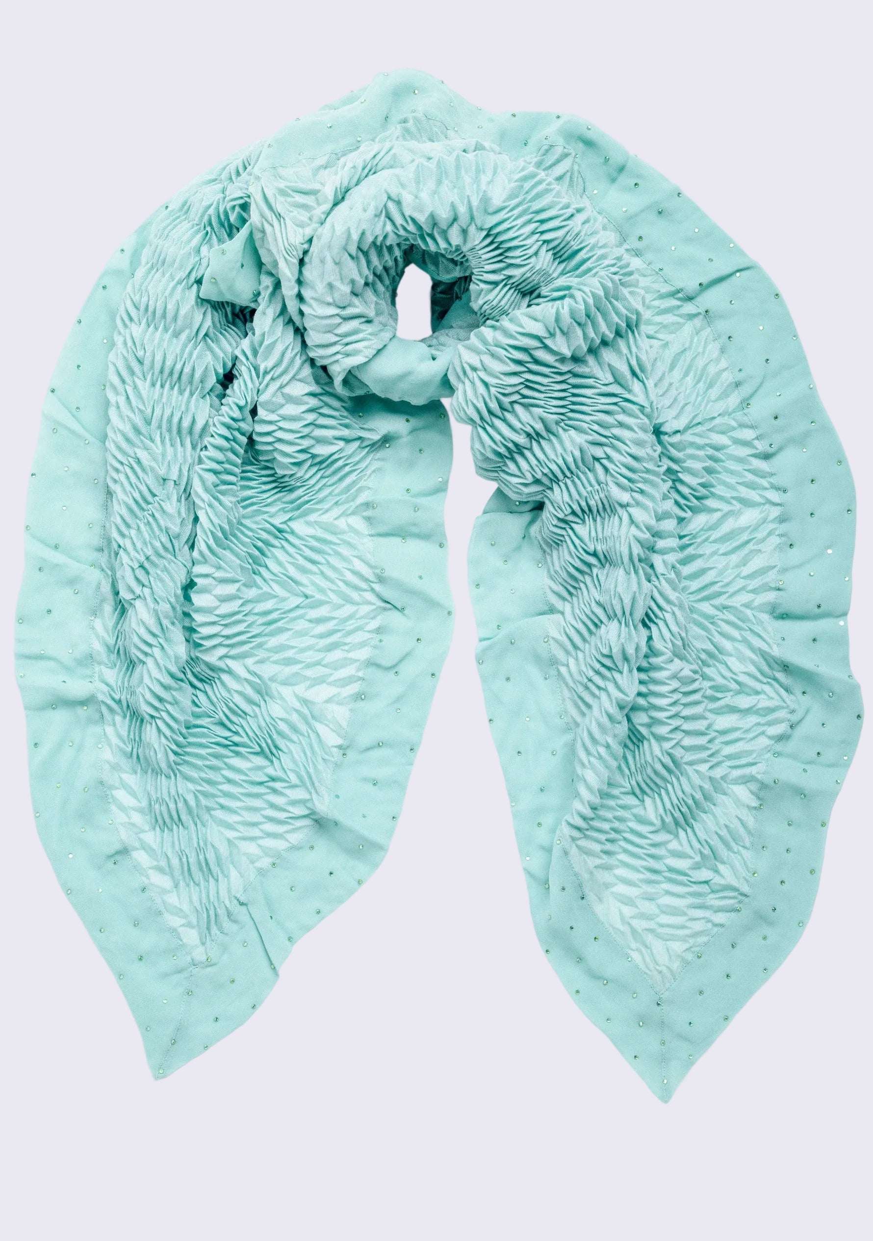 Foam Green Wool & Silk Scarf Crystal Border