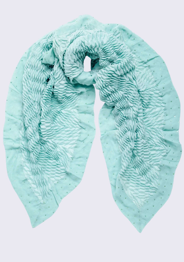 Foam Green Wool & Silk Scarf Crystal Border