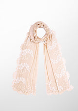 Beige Wool and Silk Scarf with a Beige and Ivory Double Scalloped Lace Border