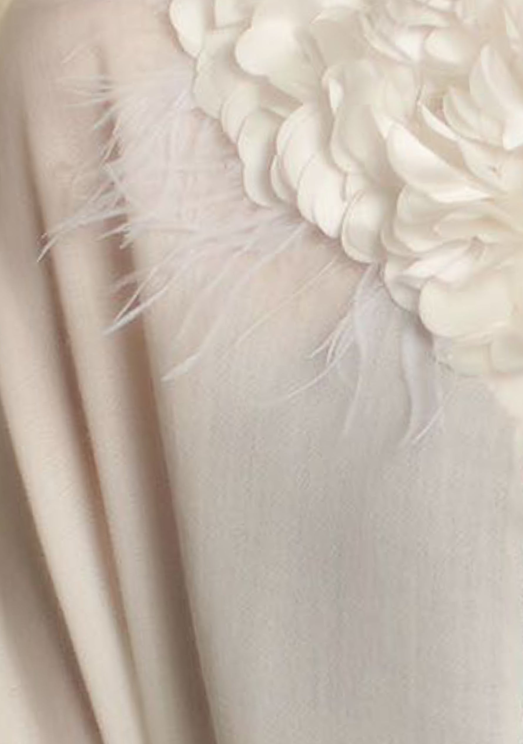 Ivory Cashmere Scarf with a Ivory Feather and Ivory Satin Leaf Collar and Appliques