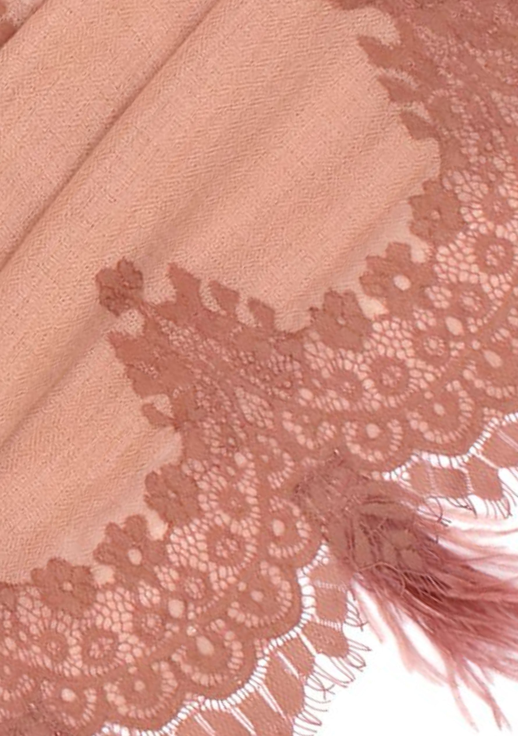 Copper Ombre Cashmere Scarf with a Dk. Copper Chantilly Lace Border & Copper Ostrich Feathers