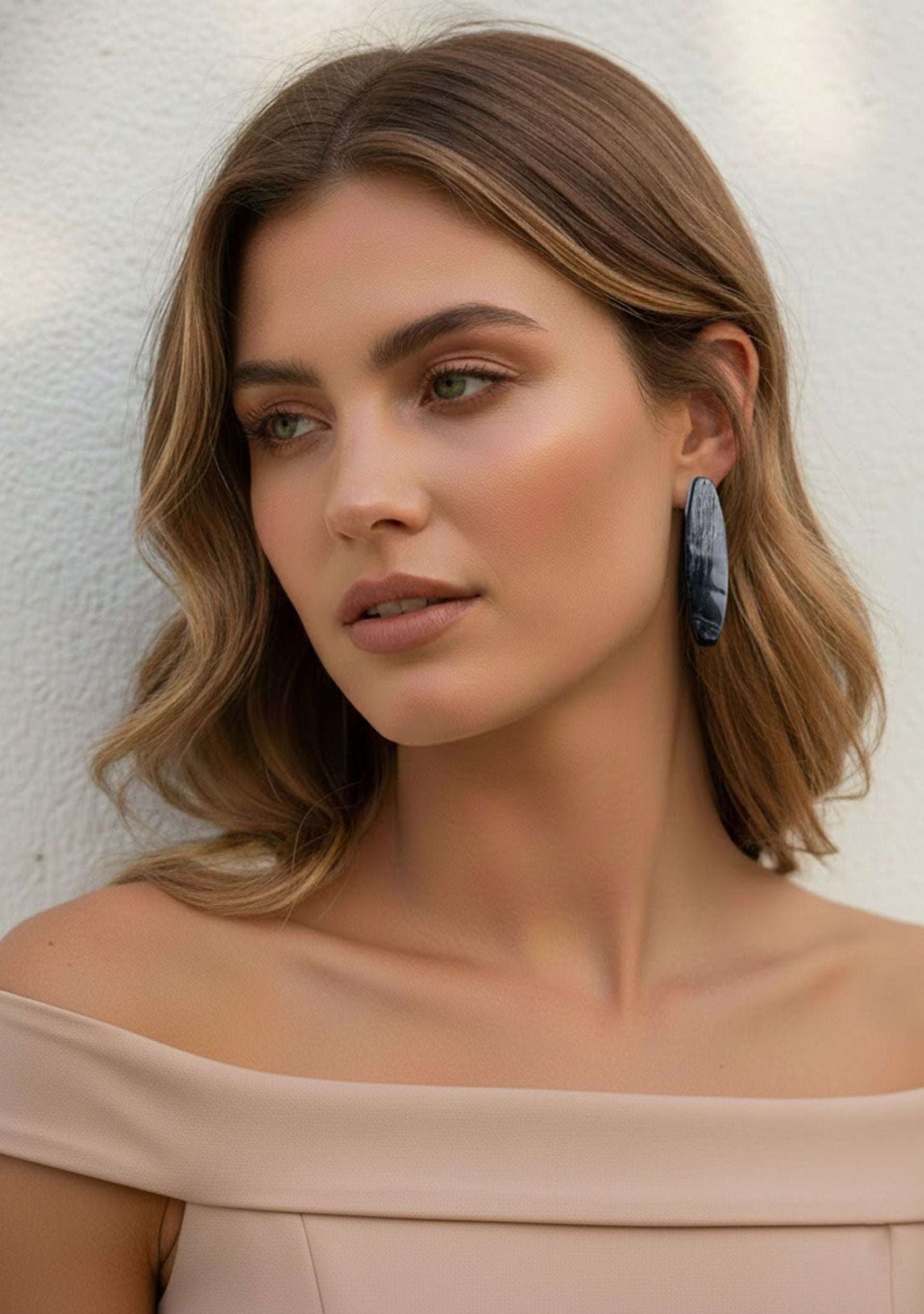 Oblong Dark Brown Buffalo Horn Earrings jewelry