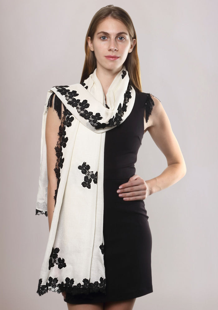 Ivory Modal Scarf Black Lace