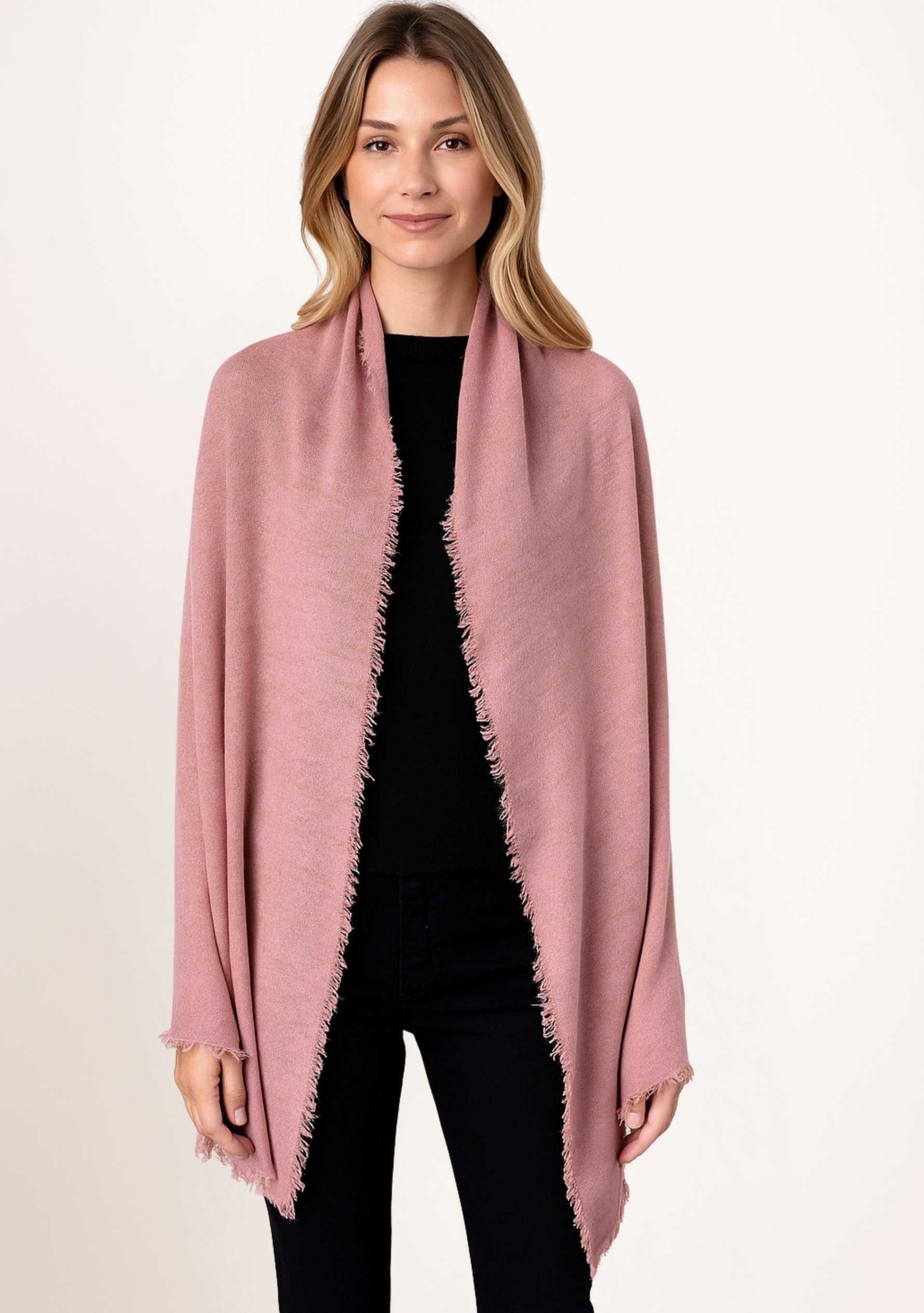 Rose Pink Knitted Fine Wool & Cashmere Wrap  Gold Lurex