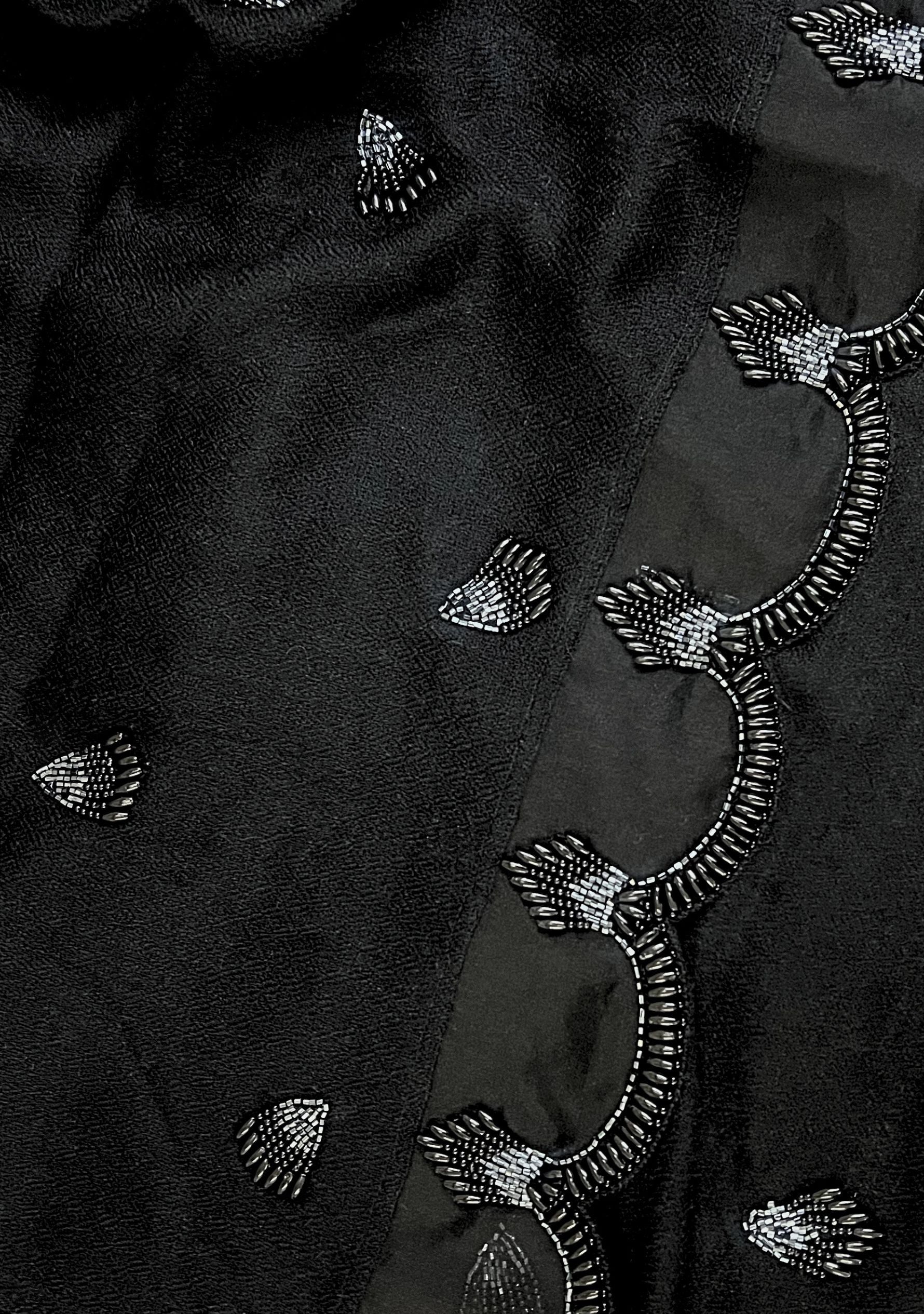 Black Cashmere Scarf Black Hand-beaded Pearls