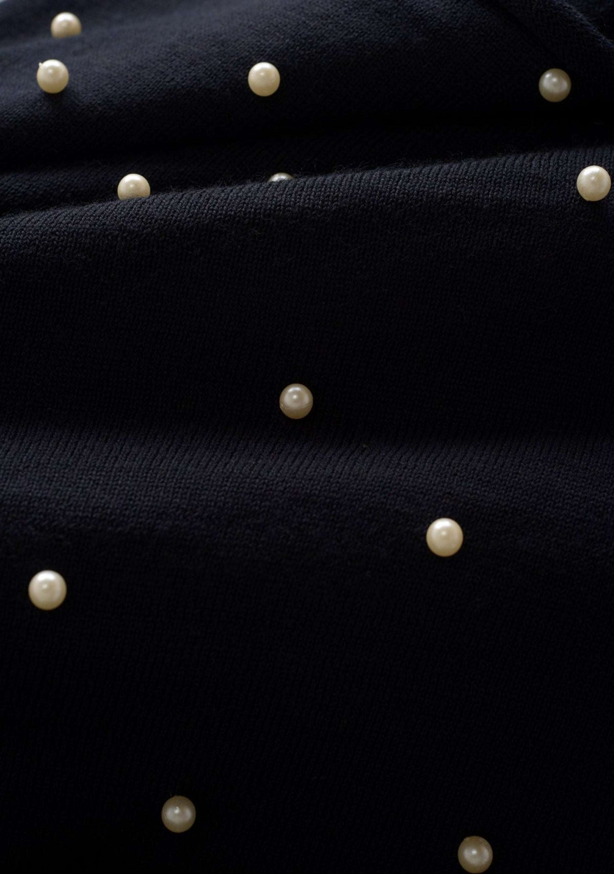 Black Merino Wool Wrap Cardigan 
Ivory Pearls