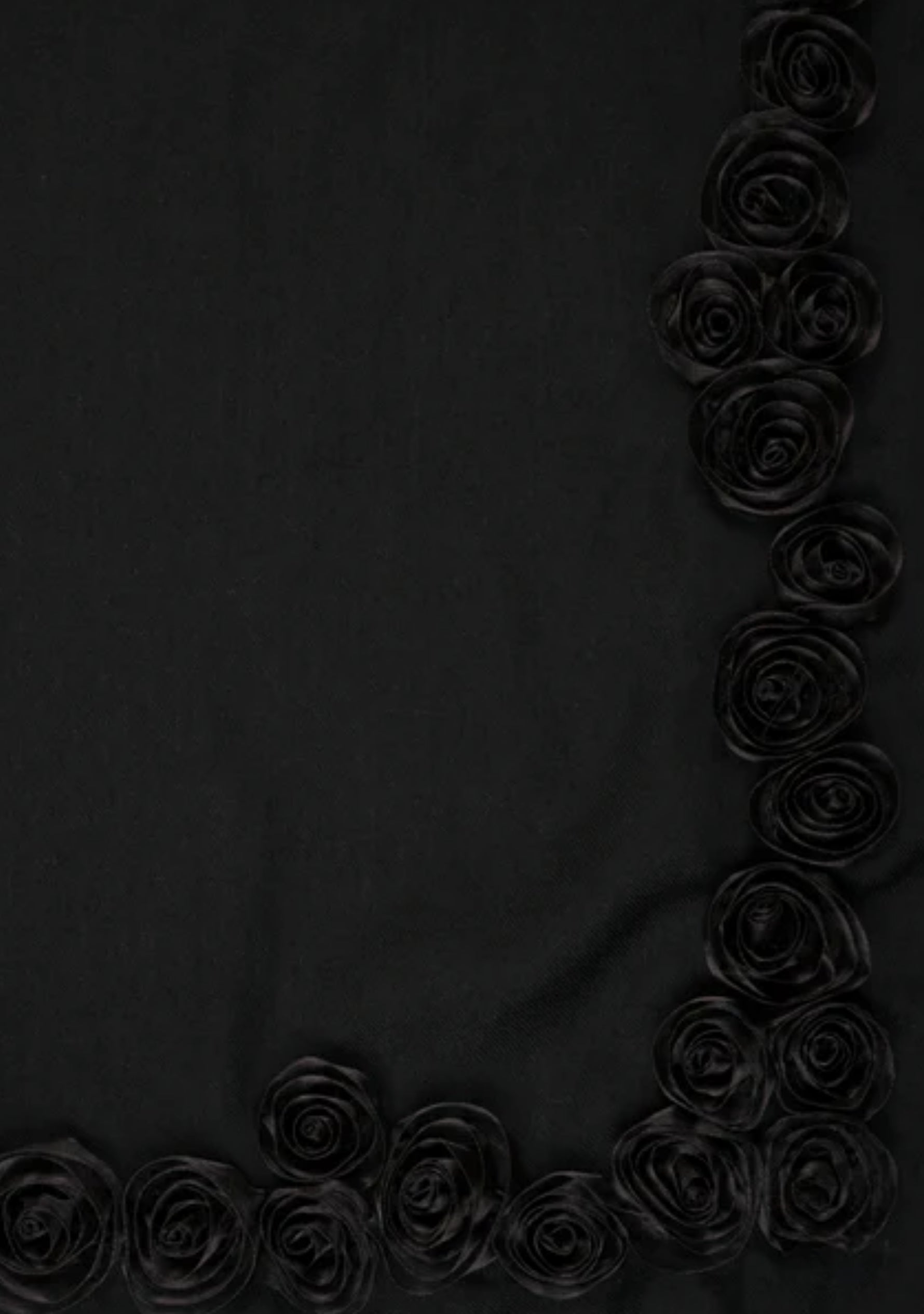 Black Cashmere Scarf with Black Ribbon Rose Border