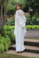 Ivory Linen and Modal Scarf with an Ivory Bold Leaf Lace