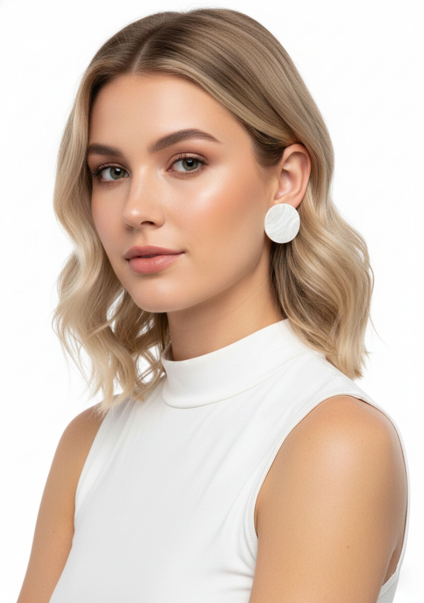 Round White Shell Earrings