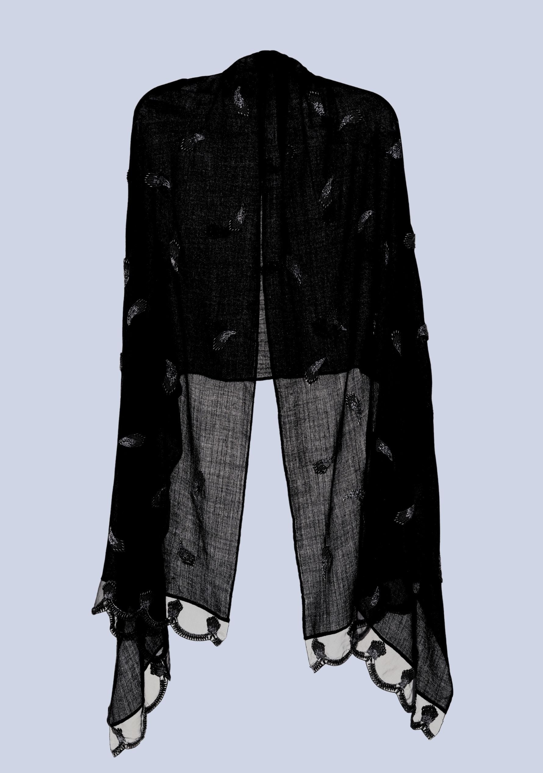 Black Cashmere Scarf Black Hand-beaded Pearls