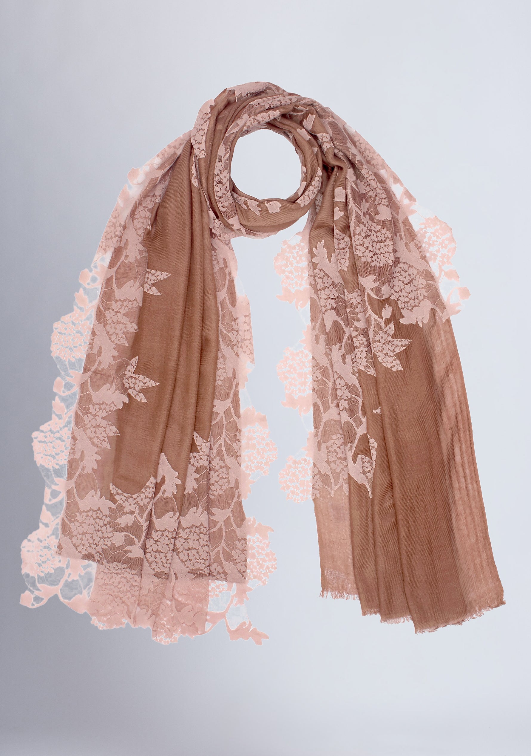 Copper Silk And Wool Scarf with a Lt. Copper Lace Application