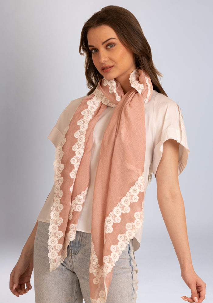 Lt. Copper Linen & Modal Scarf 
White Lace