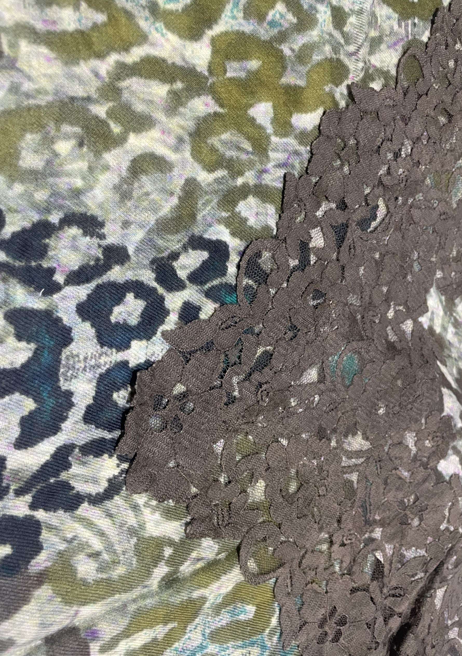Khaki Leopard Print Wool & Silk Scarf Khaki Lace