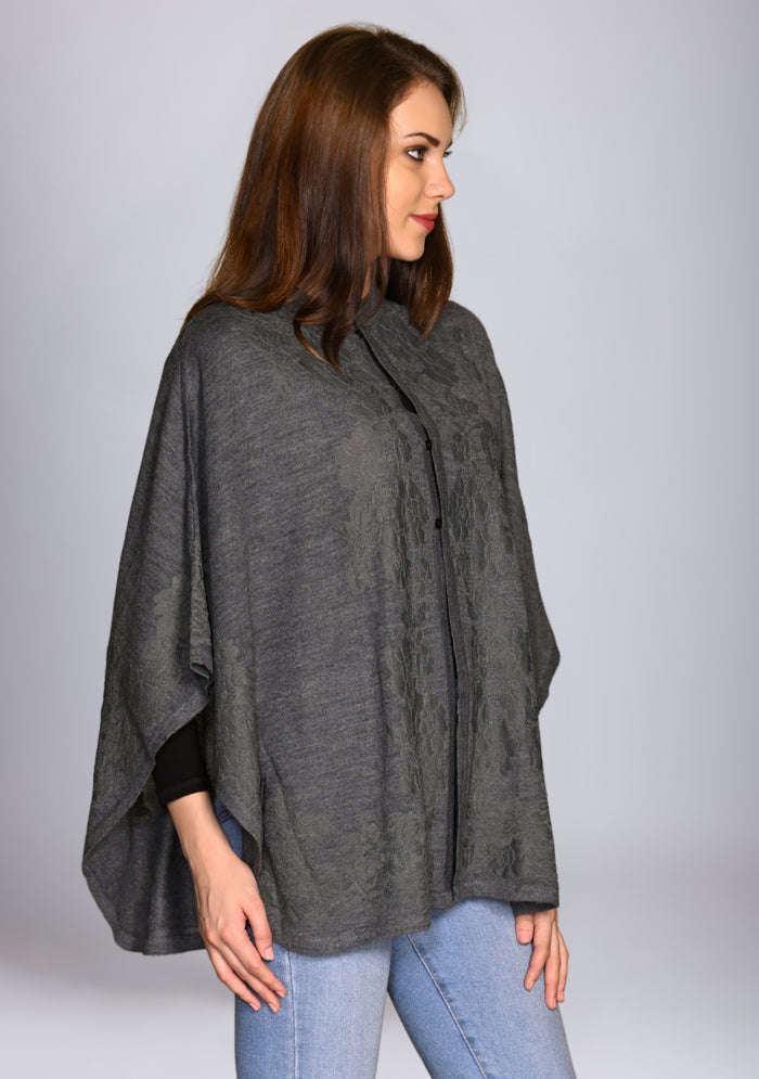 Dk. Gray Melange Wool Collared CapeDk. Gray Lace