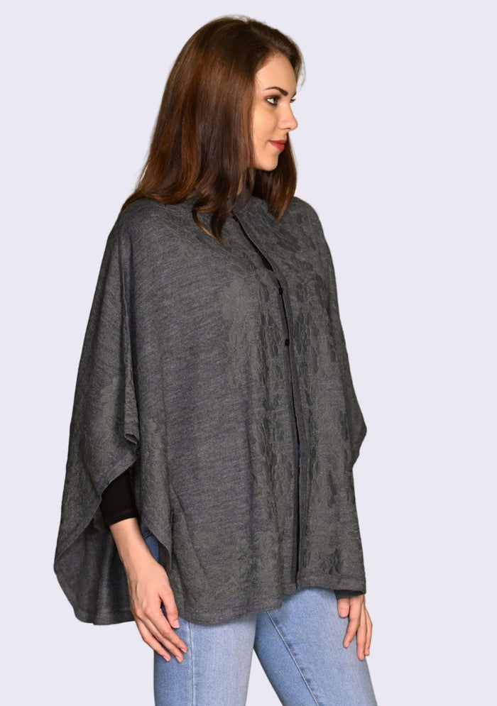 Dk. Gray Melange Wool Collared CapeDk. Gray Lace