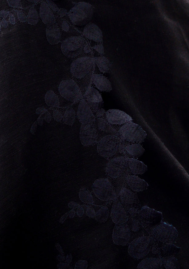 Black Linen and Modal Scarf with a Black Scalloped Lace Border