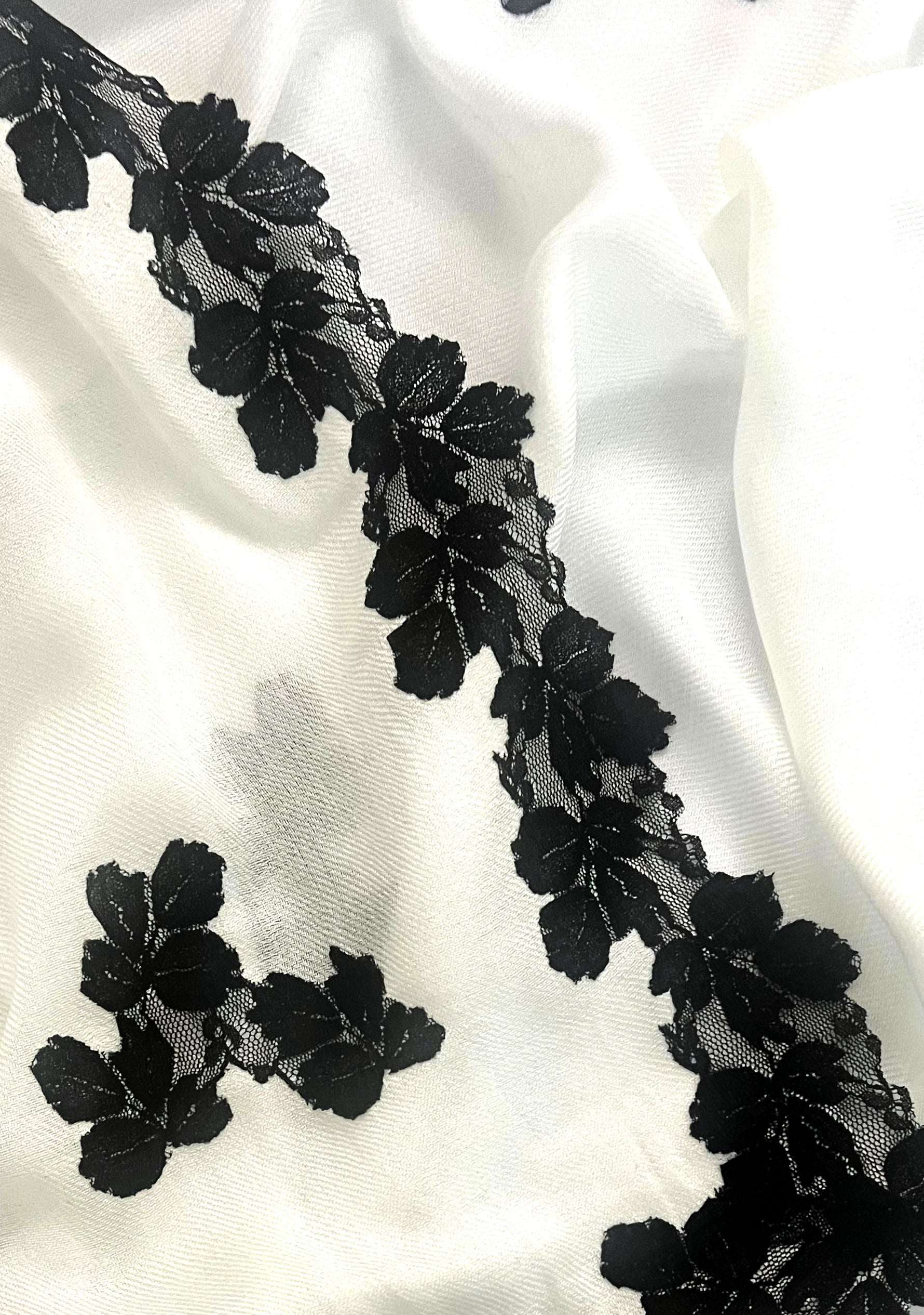 Ivory Modal Scarf Black Lace