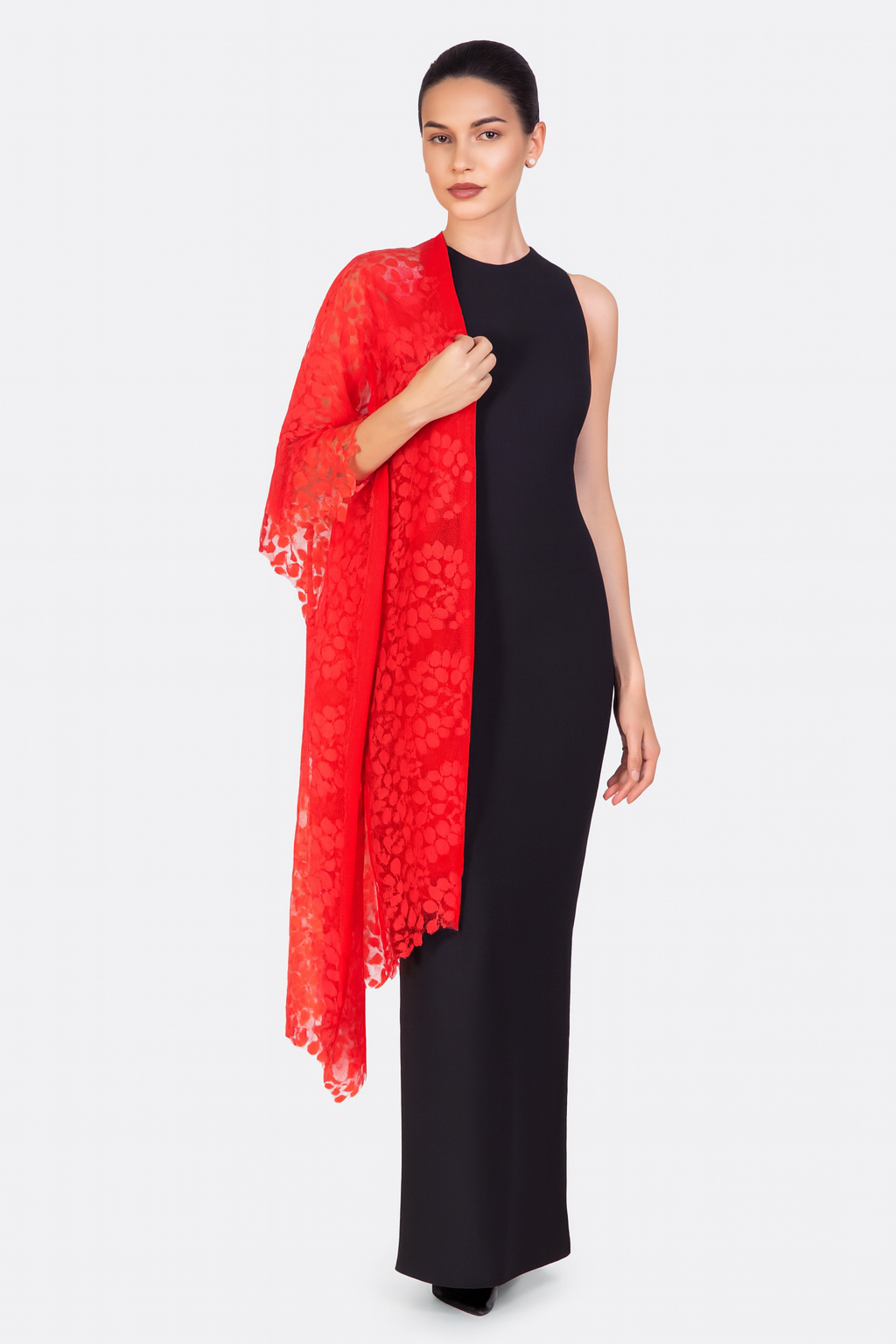 Tomato Red Silk & Wool Scarf 
Tomato Red Lace