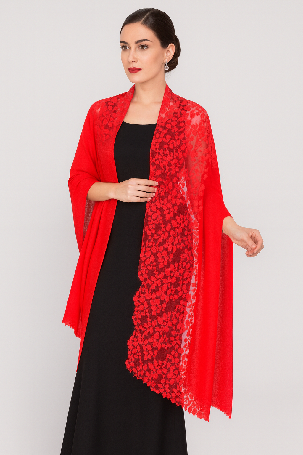 Tomato Red Silk & Wool Scarf 
Tomato Red Lace