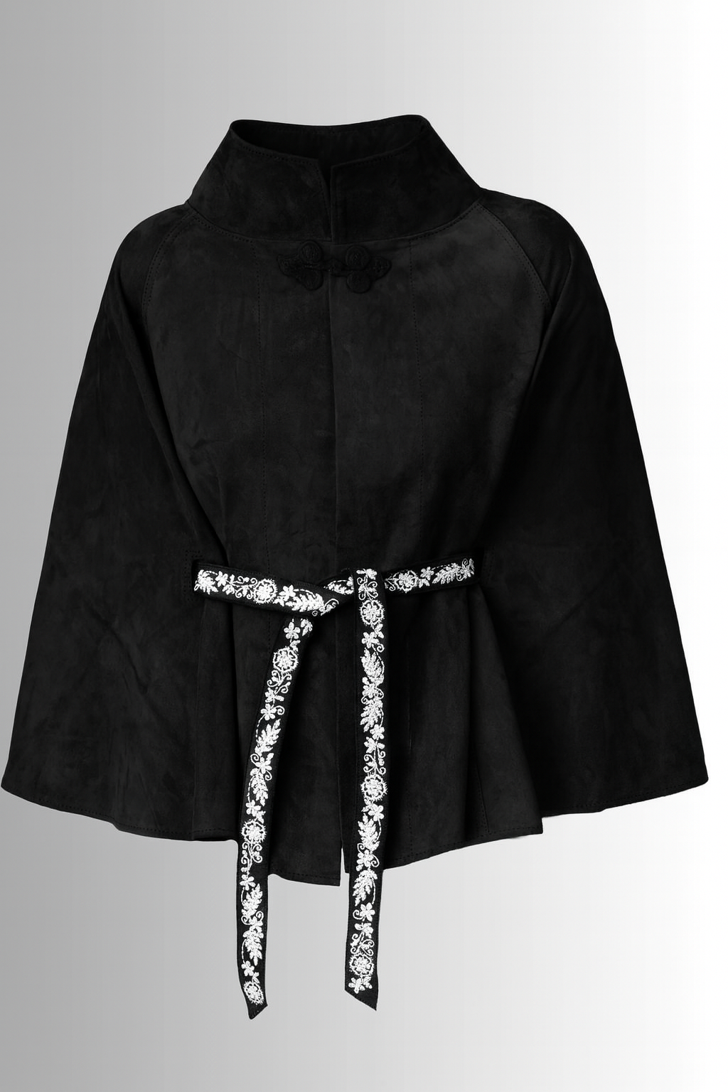 Black Suede Leather Jacket Ivory Embroidered Belt
