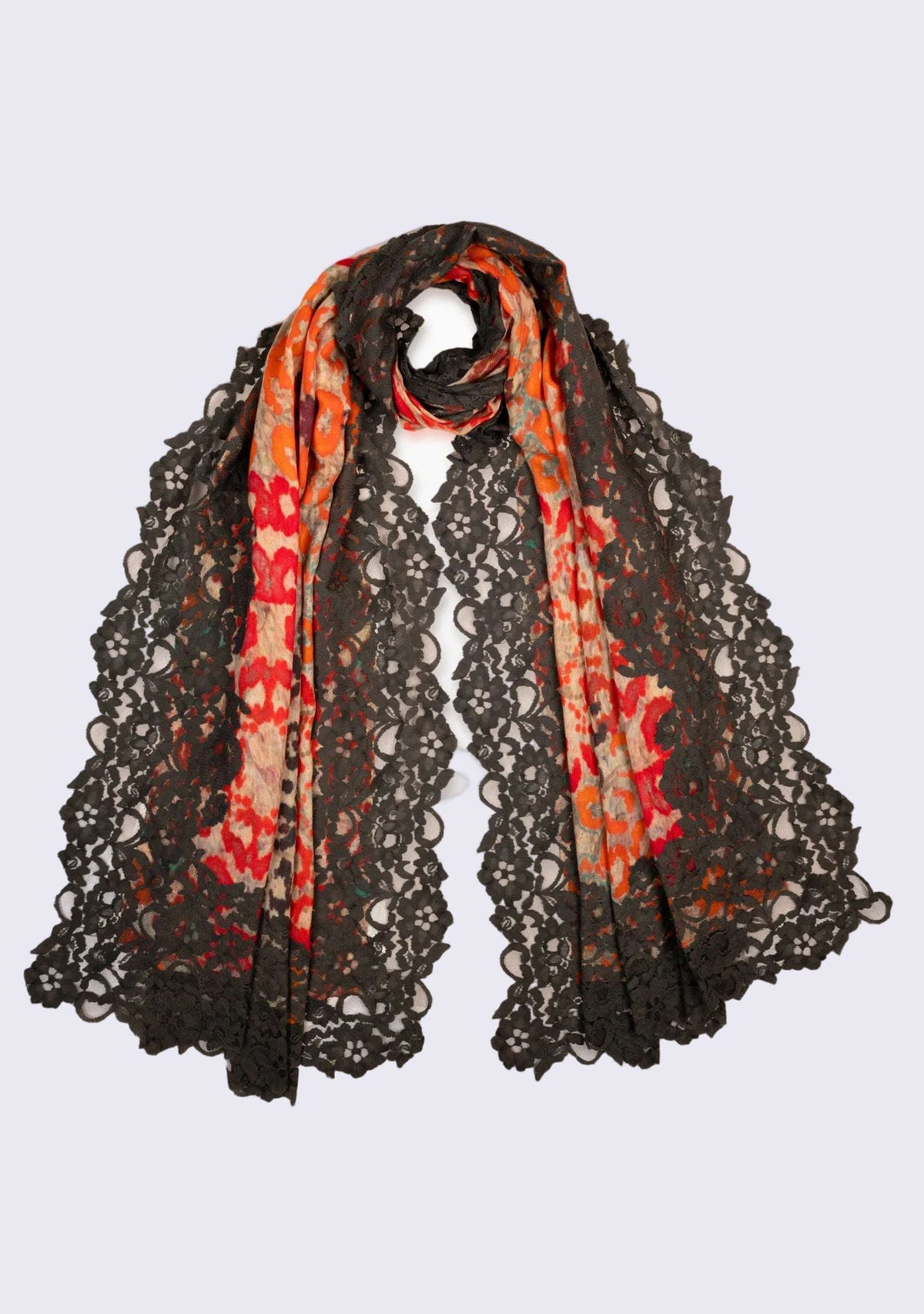 Red Leopard Print Wool & Silk ScarfGray Lace
