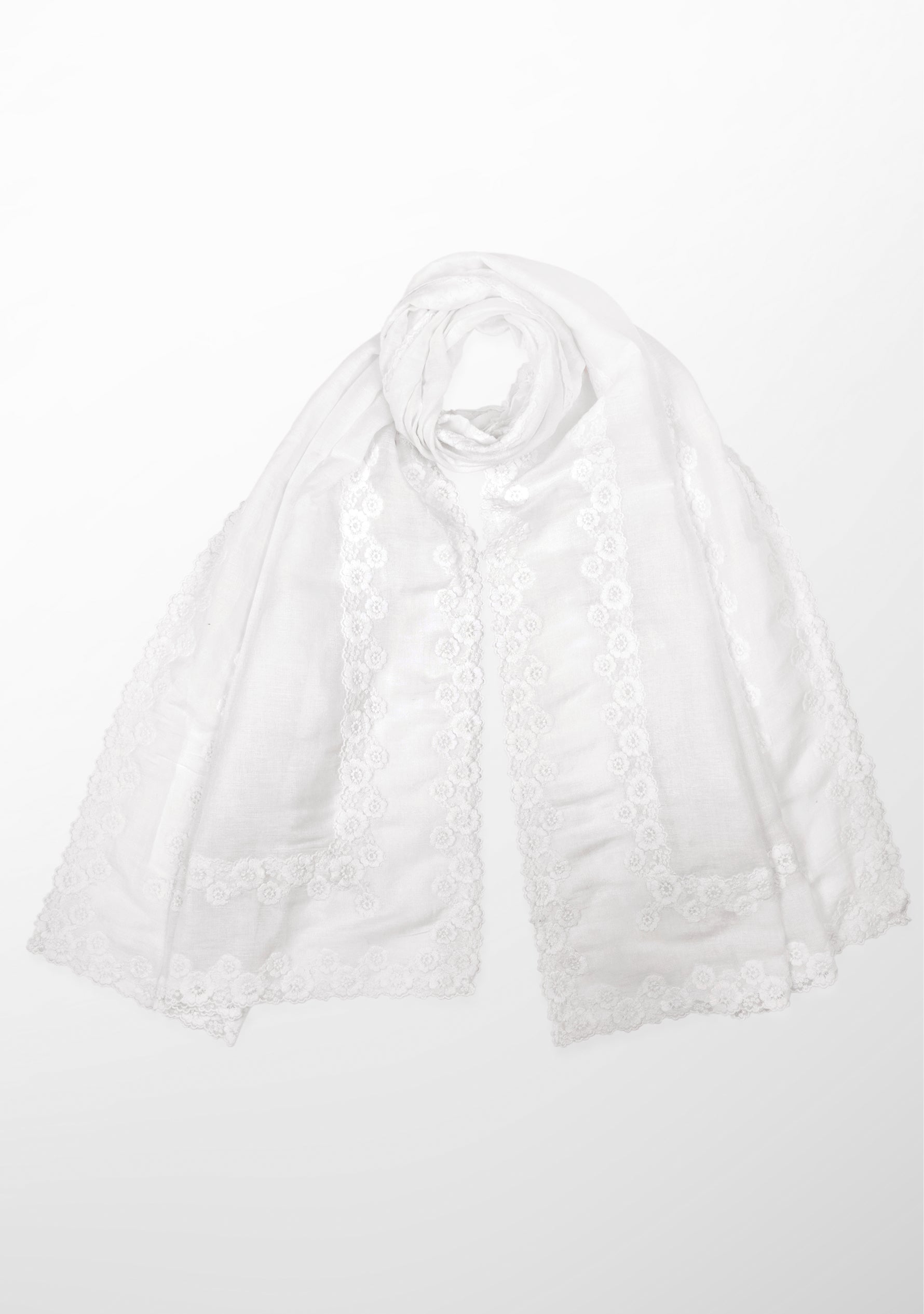 Ivory Linen and Modal Scarf with a Double White Lace Border