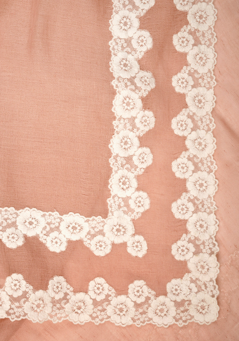Lt. Copper Linen and Modal Scarf with a Double White Lace Border