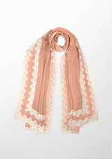 Lt. Copper Linen and Modal Scarf with a Double White Lace Border