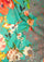 Spring Floral Print Teal Green Modal and Cashmere Scarf with a Mousse Chantelle Lace Border