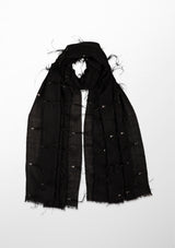 Black Cashmere Scarf with Black Ostrich Feathers and Silver Swarovski