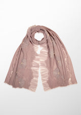 Lavender Cashmere Scarf with Lavender Pearls, Embroidery, Frill and Lace Detailing