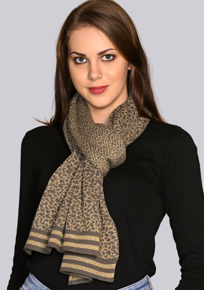 Dk. Olive & Frappe Cotton & Viscose Leopard Jacquard Scarf Dk. Olive & Frappe